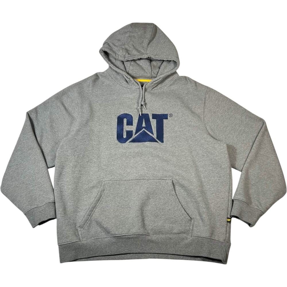 Caterpillar CAT Hoodie Gray Blue Sweatshirt Fleece Lined Men's Size XXL Gorpcore